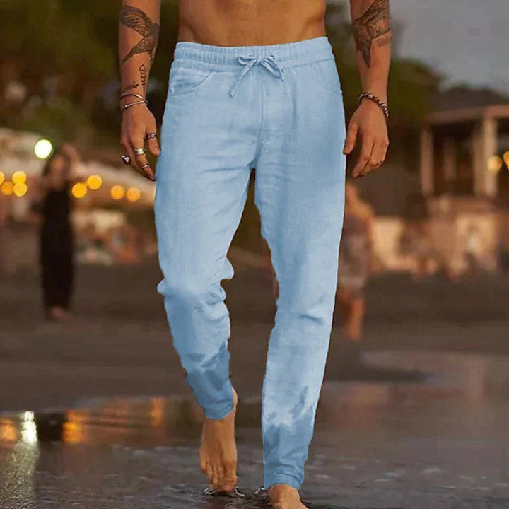 Davy Men's Breathable Linen Drawstring Joggers Lightweight Relaxed Fit Casual Pants
