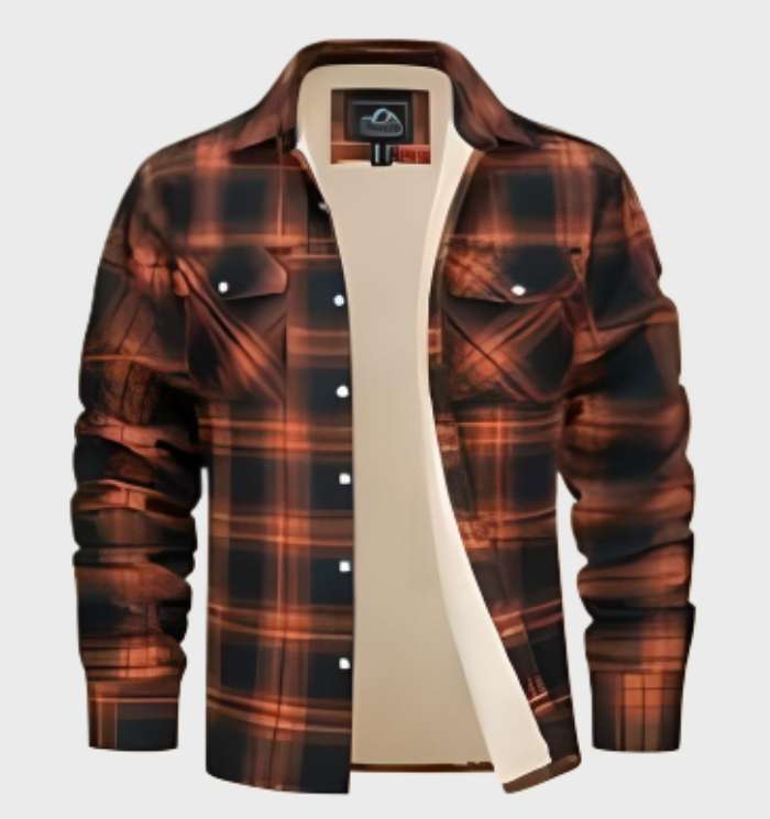 Davy Men's Plaid Flannel Lined Shirt Jacket with Insulating Fleece Retro Style