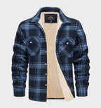 Davy Men's Plaid Flannel Lined Shirt Jacket with Insulating Fleece Retro Style
