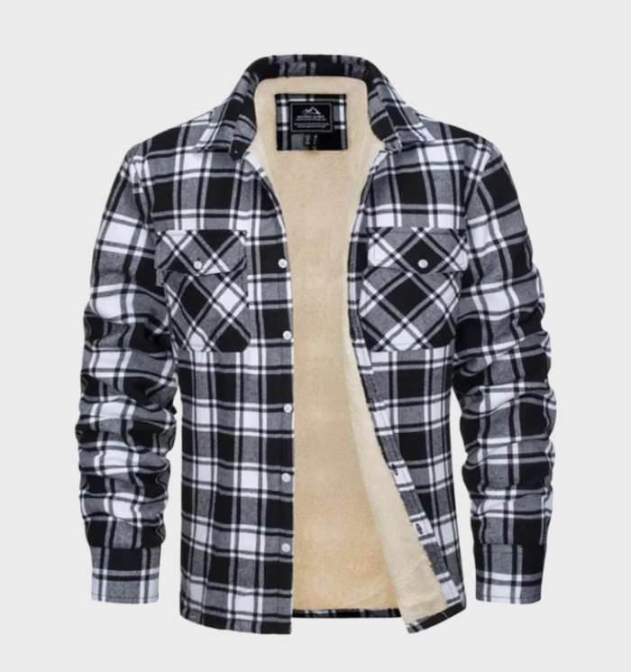 Davy Men's Plaid Flannel Lined Shirt Jacket with Insulating Fleece Retro Style