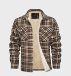 Davy Men's Plaid Flannel Lined Shirt Jacket with Insulating Fleece Retro Style