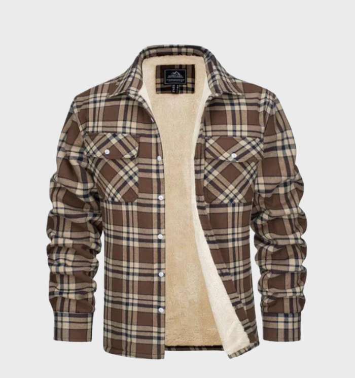 Davy Men's Plaid Flannel Lined Shirt Jacket with Insulating Fleece Retro Style