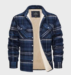 Davy Men's Plaid Flannel Lined Shirt Jacket with Insulating Fleece Retro Style