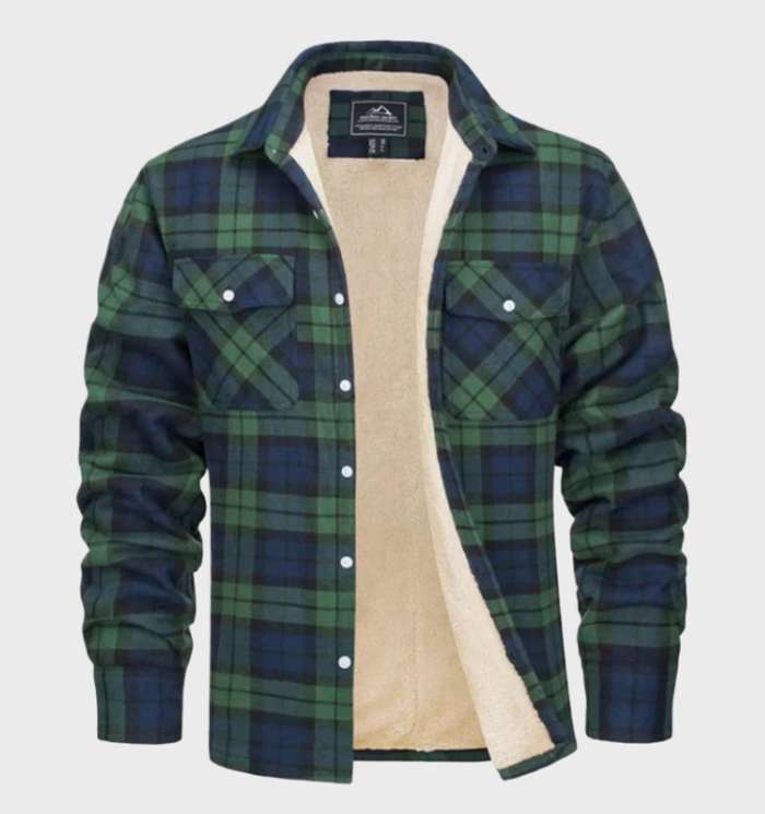 Davy Men's Plaid Flannel Lined Shirt Jacket with Insulating Fleece Retro Style