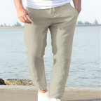 Men's Linen Blend Drawstring Trousers Breathable Lightweight Summer Casual Pants