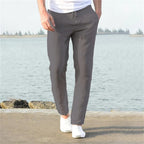 Men's Linen Blend Drawstring Trousers Breathable Lightweight Summer Casual Pants