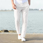Men's Linen Blend Drawstring Trousers Breathable Lightweight Summer Casual Pants