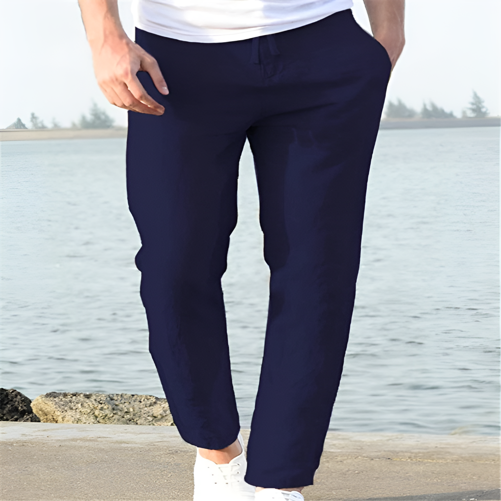 Men's Linen Blend Drawstring Trousers Breathable Lightweight Summer Casual Pants