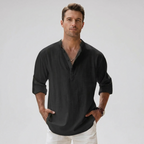 Men's Linen Blend Henley Shirt Lightweight Breathable Summer Casual Shirt