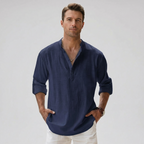 Men's Linen Blend Henley Shirt Lightweight Breathable Summer Casual Shirt