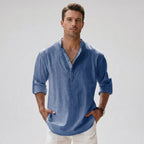 Men's Linen Blend Henley Shirt Lightweight Breathable Summer Casual Shirt