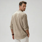 Men's Linen Blend Henley Shirt Lightweight Breathable Summer Casual Shirt