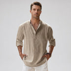 Men's Linen Blend Henley Shirt Lightweight Breathable Summer Casual Shirt