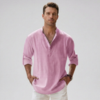 Men's Linen Blend Henley Shirt Lightweight Breathable Summer Casual Shirt