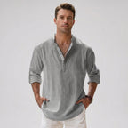 Men's Linen Blend Henley Shirt Lightweight Breathable Summer Casual Shirt