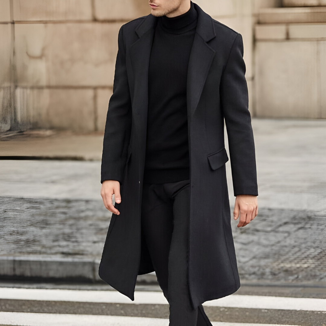 Men’s Long Wool Overcoat Tailored Fit Warm Classic Formal Outerwear