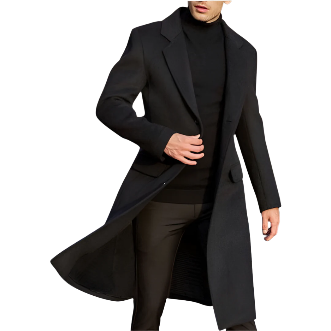 Men’s Long Wool Overcoat Tailored Fit Warm Classic Formal Outerwear