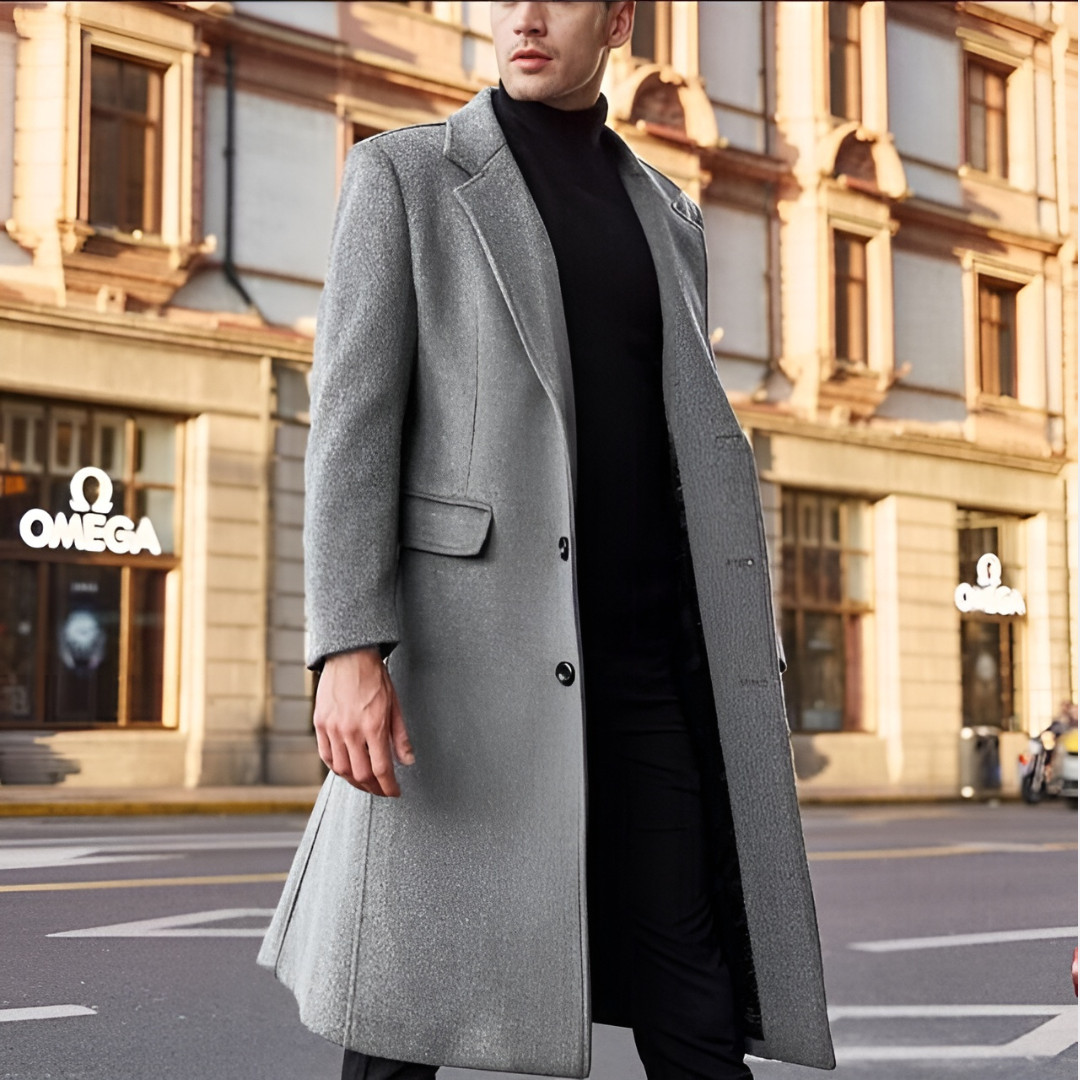 Men’s Long Wool Overcoat Tailored Fit Warm Classic Formal Outerwear