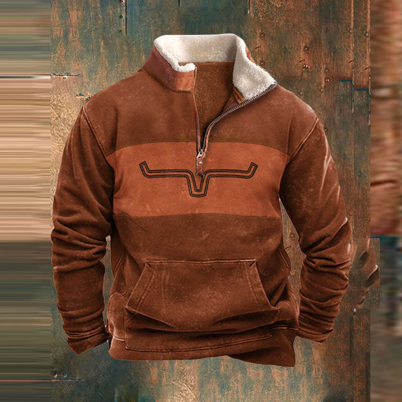 Men's Patterned Half-Zip Pullover Knit Sweater Warm Casual Relaxed Fit Layering Top