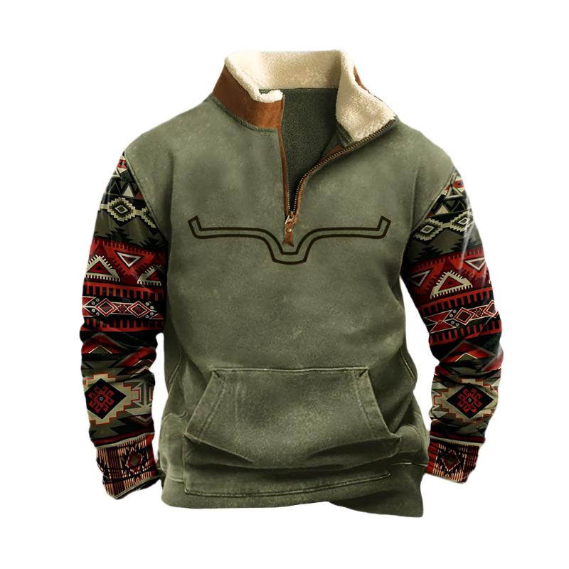 Men's Patterned Half-Zip Pullover Knit Sweater Warm Casual Relaxed Fit Layering Top