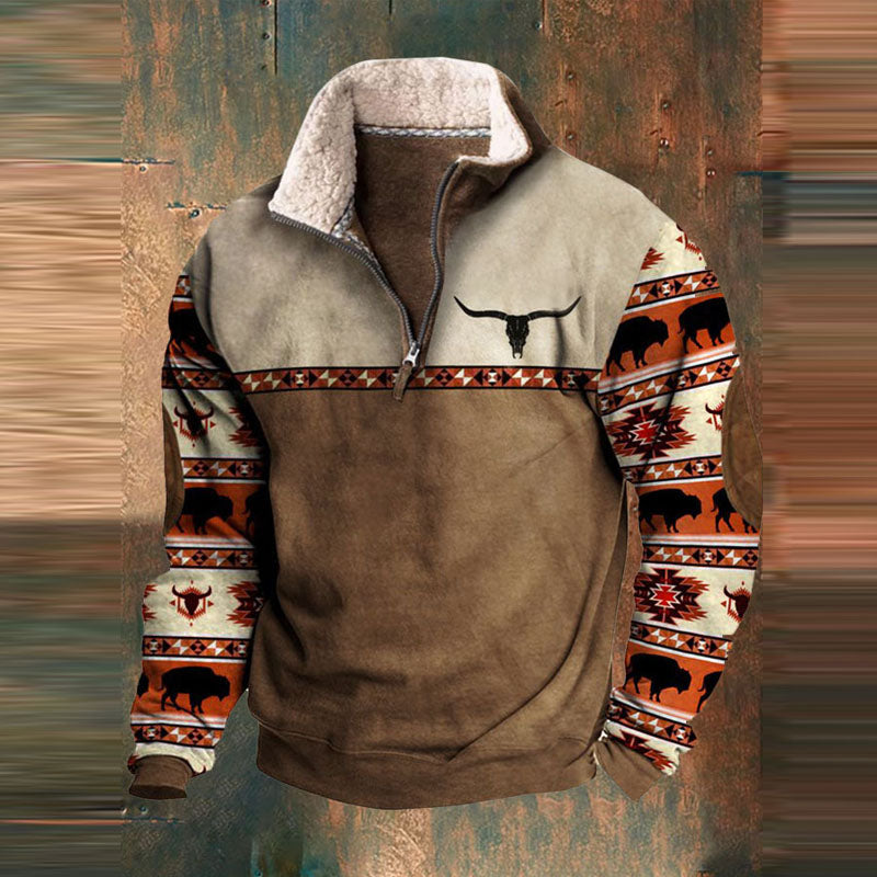 Men's Patterned Half-Zip Pullover Knit Sweater Warm Casual Relaxed Fit Layering Top