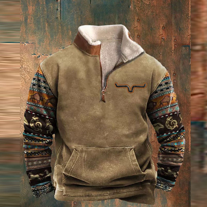 Men's Patterned Half-Zip Pullover Knit Sweater Warm Casual Relaxed Fit Layering Top