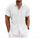 Breathable Cotton Linen Blend Short Sleeve Button-Up Shirt Lightweight Summer Shirt