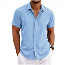 Breathable Cotton Linen Blend Short Sleeve Button-Up Shirt Lightweight Summer Shirt