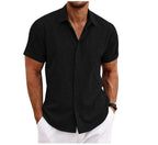 Breathable Cotton Linen Blend Short Sleeve Button-Up Shirt Lightweight Summer Shirt