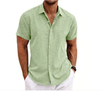 Breathable Cotton Linen Blend Short Sleeve Button-Up Shirt Lightweight Summer Shirt