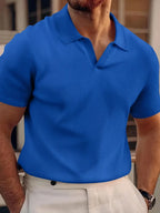 Men's Textured Knit Short Sleeve Polo Shirt Lightweight Relaxed Fit Casual Shirt