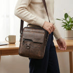 Men’s Leather Shoulder Bag Crossbody with Flap Pocket Onyx Chestnut