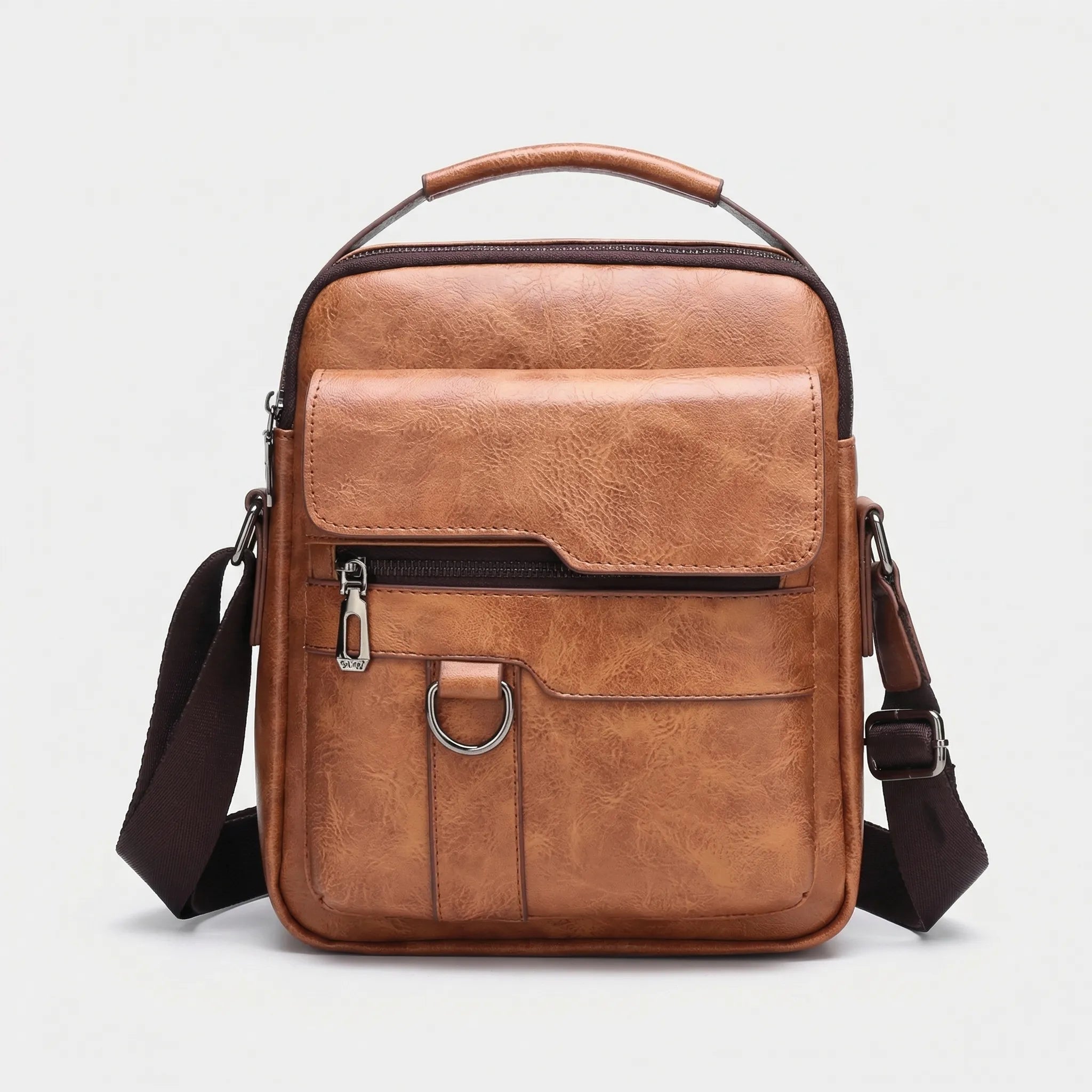 Men’s Leather Shoulder Bag Crossbody with Flap Pocket Onyx Chestnut