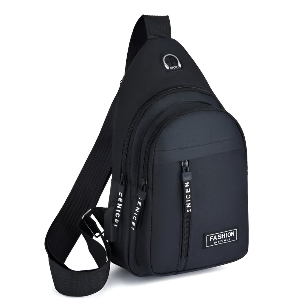 Men's Sling Backpack Water-Resistant Polyester Crossbody Bag with Multiple Compartments and Anti-Theft Design
