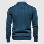 Men's Cotton Blend Zip-Up Knit Sweater Cardigan with Stand Collar and Ribbed Cuffs