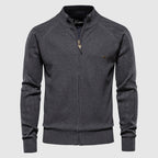 Men's Cotton Blend Zip-Up Knit Sweater Cardigan with Stand Collar and Ribbed Cuffs