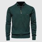 Men's Cotton Blend Zip-Up Knit Sweater Cardigan with Stand Collar and Ribbed Cuffs