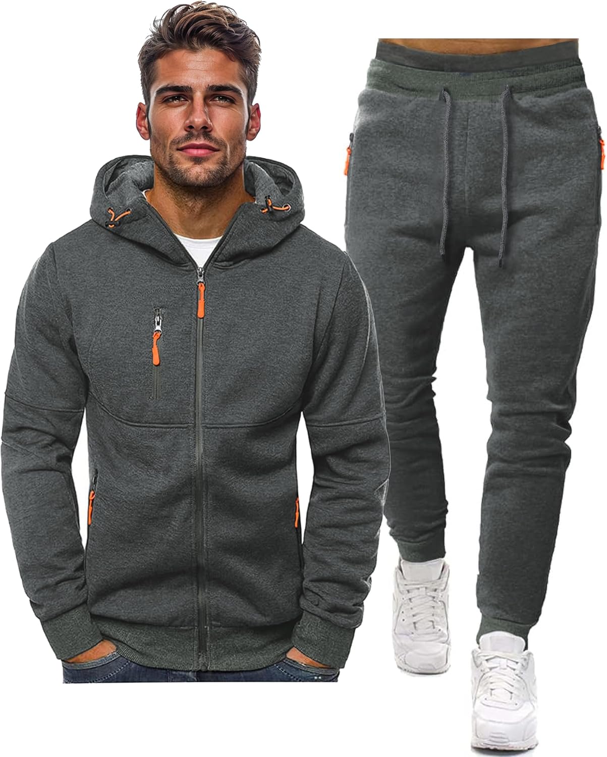 Men's Zip-Up Hoodie and Jogger Set Cotton Blend Athletic Casual Comfort Fit