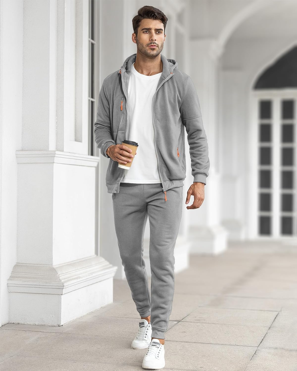 Men's Zip-Up Hoodie and Jogger Set Cotton Blend Athletic Casual Comfort Fit