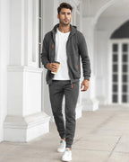 Men's Zip-Up Hoodie and Jogger Set Cotton Blend Athletic Casual Comfort Fit