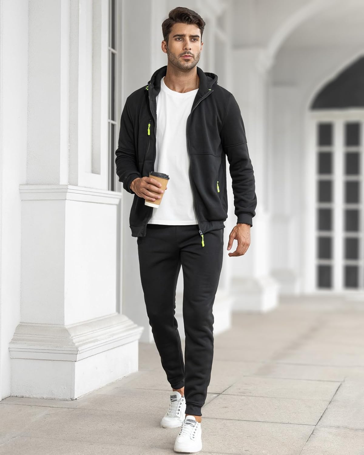 Men's Zip-Up Hoodie and Jogger Set Cotton Blend Athletic Casual Comfort Fit