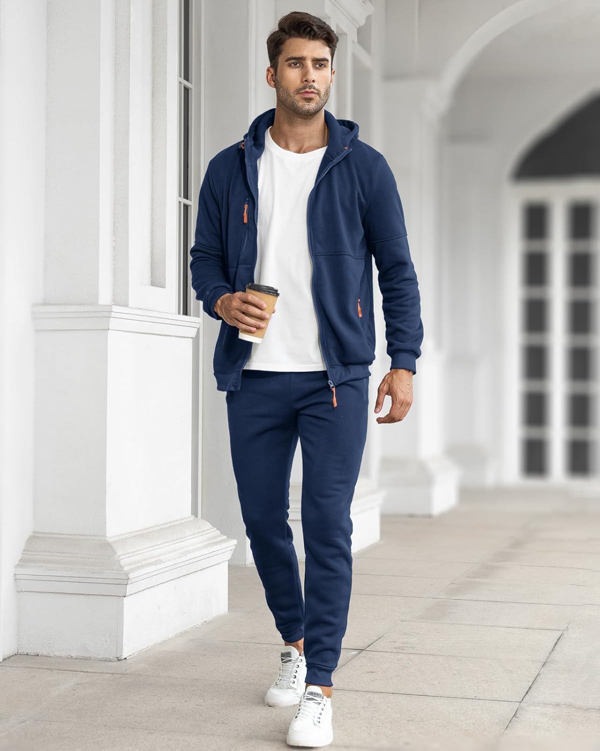 Men's Zip-Up Hoodie and Jogger Set Cotton Blend Athletic Casual Comfort Fit