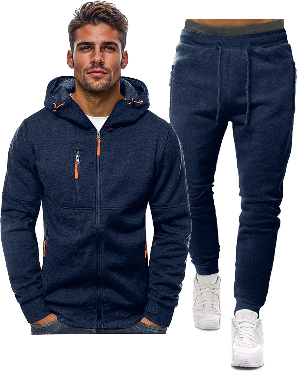 Men's Zip-Up Hoodie and Jogger Set Cotton Blend Athletic Casual Comfort Fit