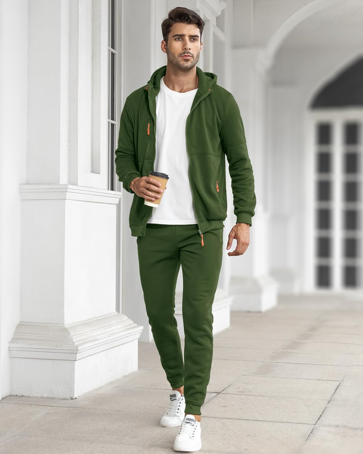 Men's Zip-Up Hoodie and Jogger Set Cotton Blend Athletic Casual Comfort Fit