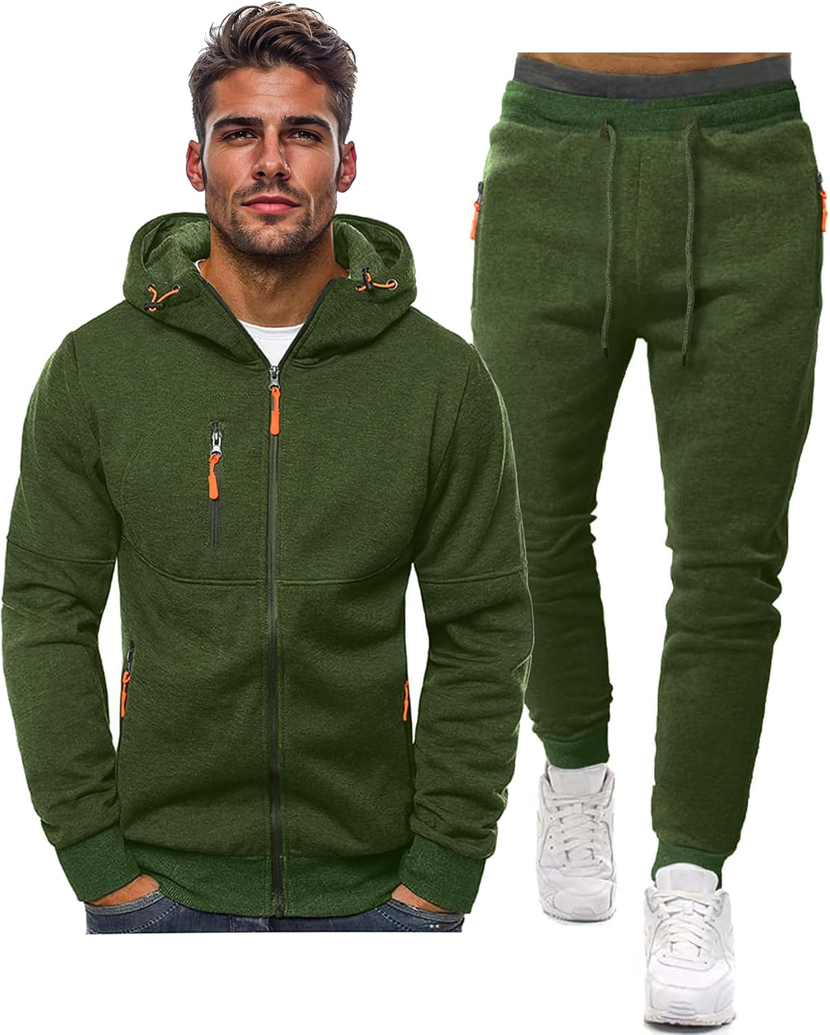 Men's Zip-Up Hoodie and Jogger Set Cotton Blend Athletic Casual Comfort Fit