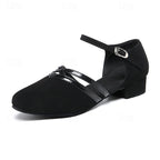 Suede Dance Shoes for Women Low Heel Non-Slip Outsole Comfortable Fit Black