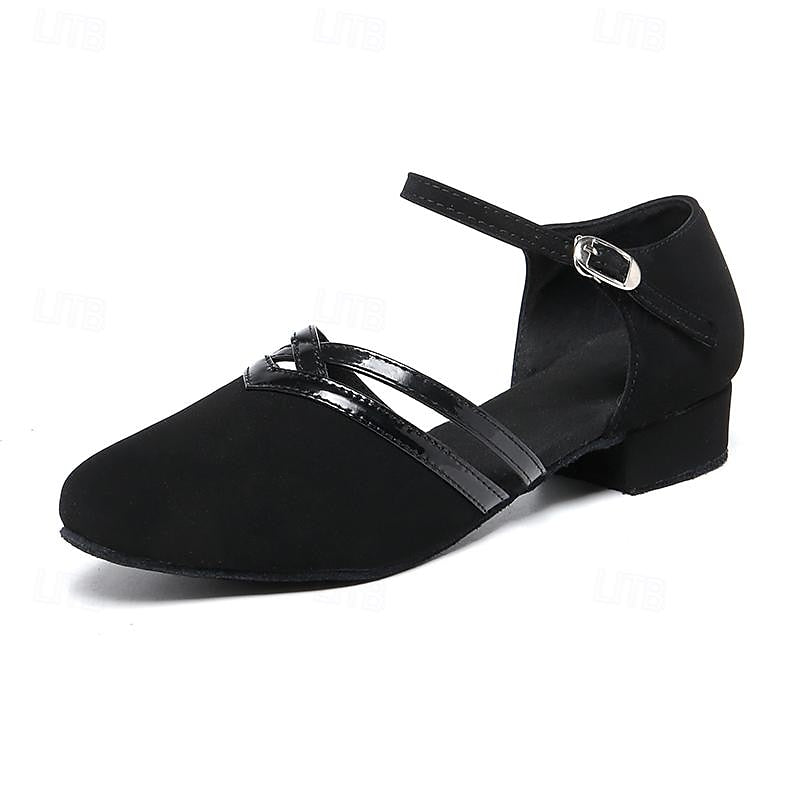 Suede Dance Shoes for Women Low Heel Non-Slip Outsole Comfortable Fit Black