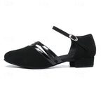 Suede Dance Shoes for Women Low Heel Non-Slip Outsole Comfortable Fit Black