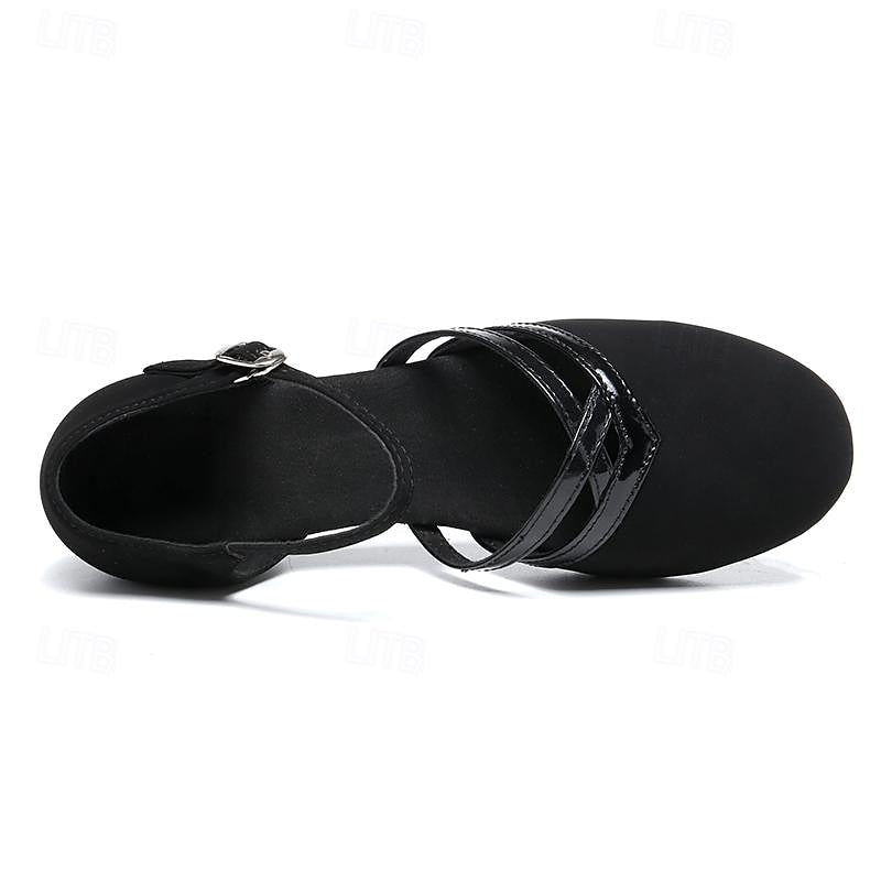 Suede Dance Shoes for Women Low Heel Non-Slip Outsole Comfortable Fit Black