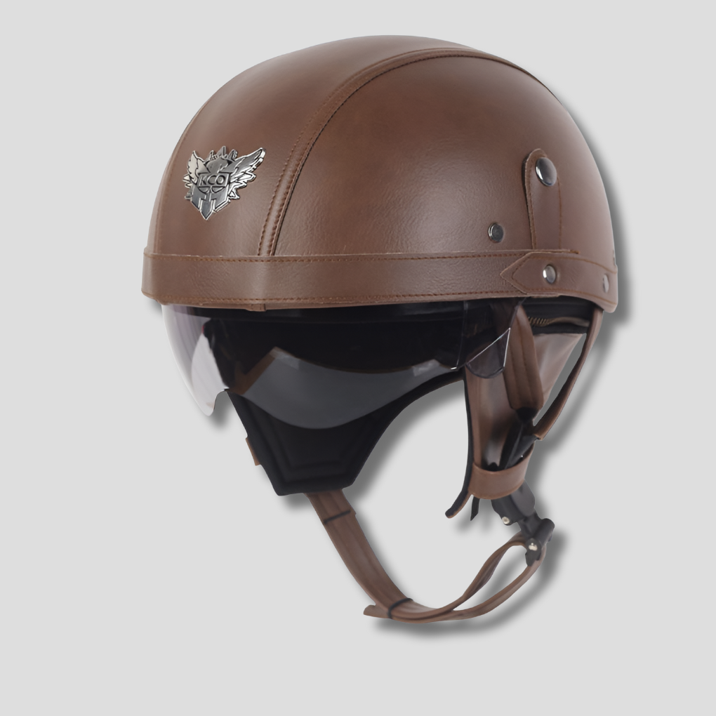 Davy Motorcycle Helmet with Retractable Amber Visor Classic Style DOT Approved ABS Shell